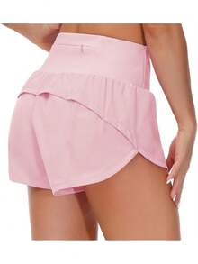 High Waisted Athletic Running Shorts Women, 2 In 1 Workout Shorts With Hidden Zipper Pocket, Breathable Gym Fitness Shorts - Hồng - Xem 3