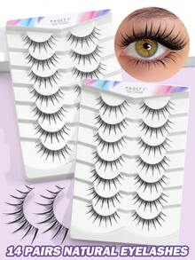 MAGEFY 7/14 pares de pestañas postizas de estilo de dibujos animados, ligeras y naturales - Banda transparente de pestañas falsas de visón de ojos de gato, crea un maquillaje diario natural - Reutilizables, cómodas, aptas para principiantes - Negro - Ver 12