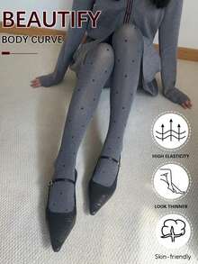 1-Pack Grey Polka Dot Pantyhose, Thin Spring & Autumn Wear, Elastic Slimming Bottoming Stockings, Women's Daily Sexy Styling - Grey - View 2