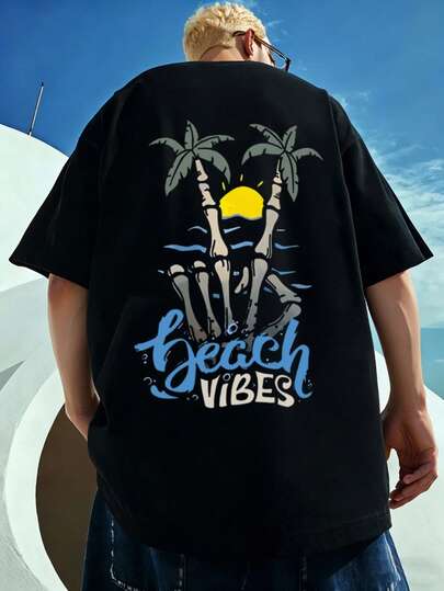 Tween Boy's Casual Beach Themed Graphic Tee, & Cool Design, Suitable For Kids Summer Top, Teens Shirt