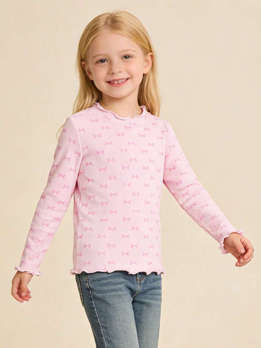 Balabala 2026 Girls' Soft Long Sleeve T-Shirt, Cute Pattern, Spring/Autumn