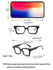 1pc/2pcs Retro Square Frame Colorblock Eyeglasses, European & American Style - Clear - View 2
