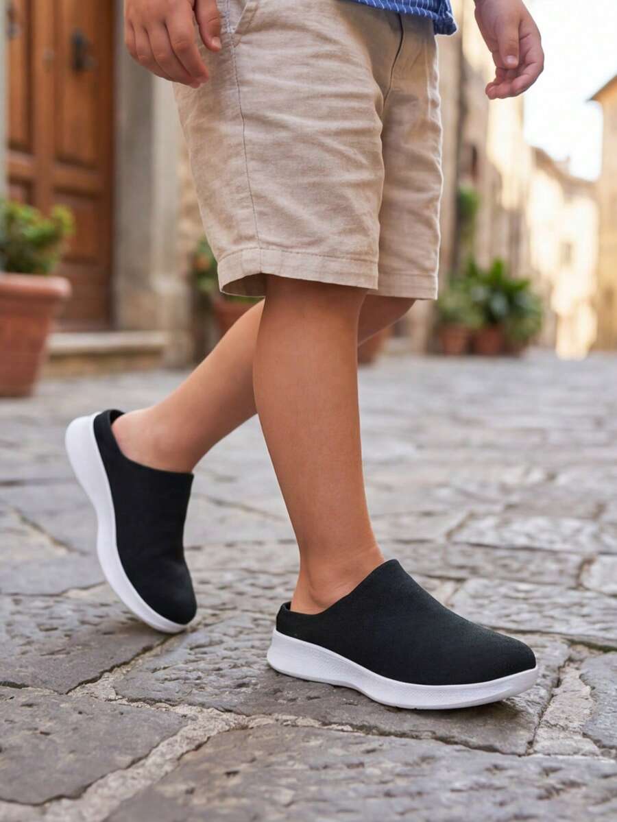 男女通用黑白针织袜套式运动鞋，轻便透气休闲运动跑步鞋