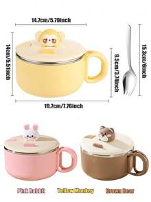 Cute Kitchen 1/2個 1200ml 即食麵碗 SUS304不鏽鋼，可愛卡通動物，可攜式碗－手機支架設計，可用於食用即食麵、水果、沙拉、義大利麵，感恩節、開學季，送給他人的可愛禮物 - 彩色 - 查看 7