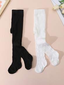 2pcs Baby Girls' Heart Print Tights, Cute & Ladylike For Daily Basic Matching, Spring/Autumn - Multicolor - View 5