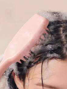 1pc Long Handle Silicone Hair Scalp Massager Brush, Hair Washing Brush For Shampoo And Styling - Multicolor - View 3