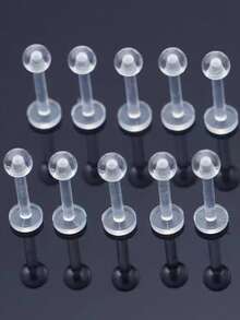 10-50个透明亚克力唇环，简约设计，软杆，6/8/10/12毫米，无涂层，无装饰，男士穿刺饰品，耳软骨、耳垂、耳廓固定耳环，赠送小型饰品收纳盒 - 唇釘 - 查看 16