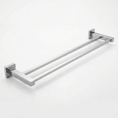 Toalheiro Suporte Barra Dupla Para Parede Banheiro Lavabo Luxo Aço Inox Cromado 69cm Design Gourmet Resistente Não Enferruja Kit-04