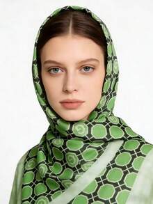 1pc Green Grid Pattern Women Hijab,Elegant And Breathable Suitable For Autumn Casual Clothing And Dresses Combinations - Green - View 6