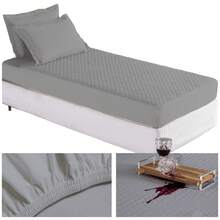 Waterproof Quilted Mattress Protector For Single Bed - Full Coverage And Comfort - Xám - Xem 4