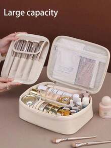 Large Capacity Double-Layer Makeup Bag, Waterproof PU Leather Cosmetic Bag, Makeup Organizer Pouch, Lightweight Toiletry Cosmetic Bag, Large Capacity Makeup Bag With Compartments, Makeup Travel Bag, Multi-Functional Travel Makeup Organizer - Multicolor - View 8