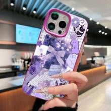 Diseño de funda de teléfono estética morada con flores de calavera y estrellas Compatible con  17  16 Pro Max  15 Pro Max  13 y  12 Tacto suave con imágenes elegantes perfectas para el uso diario y ocasiones especiales Gran idea de regalo para familiares, amigos o seres queridos - Morado - Ver 2