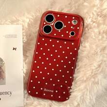 Kavenfort 1件装枫糖红杏白波点新年红色手机壳，兼容 17 Pro Max、16、15、11，全包软壳 - 艺术、甜美、几何、韩式、极简、小众、ins风 - 楓糖紅 - 查看 9