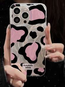 1pc Sweet & Cool Black & Pink Leopard Heart Shockproof Full Coverage Phone Case Protective Cover For IPhone 11/12/13/14/15/16/17/Pro Max - Silver - View 3