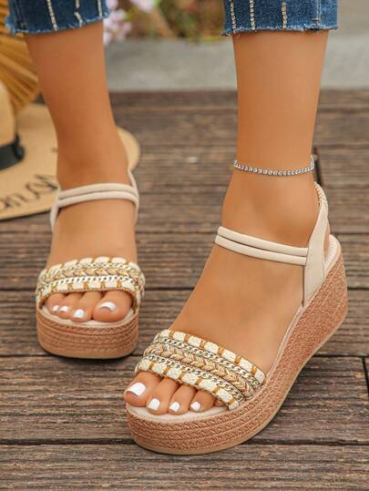 1 đôi sandal đế xuồng mùa hè dành cho thanh thiếu niên, thiết kế quai đơn giản, dễ xỏ, thời trang, đa năng, nhẹ nhàng, thoải mái, thích hợp cho hoạt động ngoài trời, đi biển.