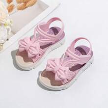 新款可爱花朵蝴蝶结儿童凉鞋，防滑时尚百搭日常鞋 - 紫色 - 查看 14