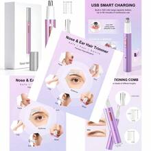 Ginity - Cortapelos para oído y nariz con pantalla LED para hombres y mujeres 2025 recargable 2 en 1 profenal indoloro para cejas y cab facial con potente motor y cuchillas de doble filo - Multicolor - Ver 7