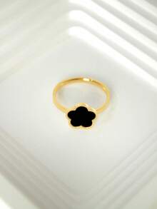 1pc Fashionable Stainless Steel Flower Ring, Suitable For Women's Daily Wear, Can Be Given As A Gift To Girlfriend, Valentine's Day, Mother, Mother's Day, Etc. - Gold - View 9