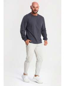 Men's Long-Sleeve T-Shirt, 100% Cotton, Basic, Comfortable, Soft Touch, Breathable, Casual, Lightweight. - Xám - Xem 2