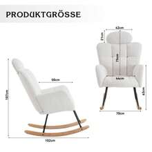 055 Soft Tedib Rocking Chair With Suede Upholstery, White - Beige - View 6