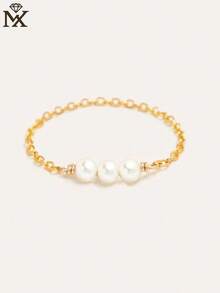 SYMFNY 1枚925纯银天然淡水珍珠精致软链戒指，优雅法式风格，女士生日/周年纪念礼物 - 金黃色 - 查看 2