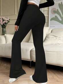 女士高腰喇叭裤，保暖抓绒内衬休闲瑜伽裤，女士打底裤，下装