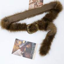 1条时尚毛绒腰带，配水钻金属扣，适合搭配牛仔裤、连衣裙、外套