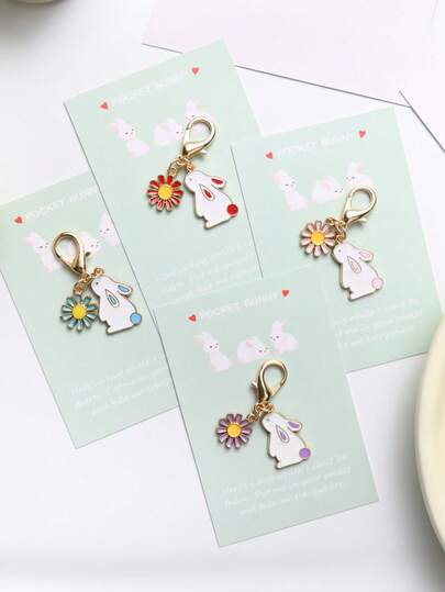 1pc Easter Cute Pocket Rabbit Keychain With Gift Card Stylish Bunny Pendant Key Ring Perfect Gift For Rabbit Lovers