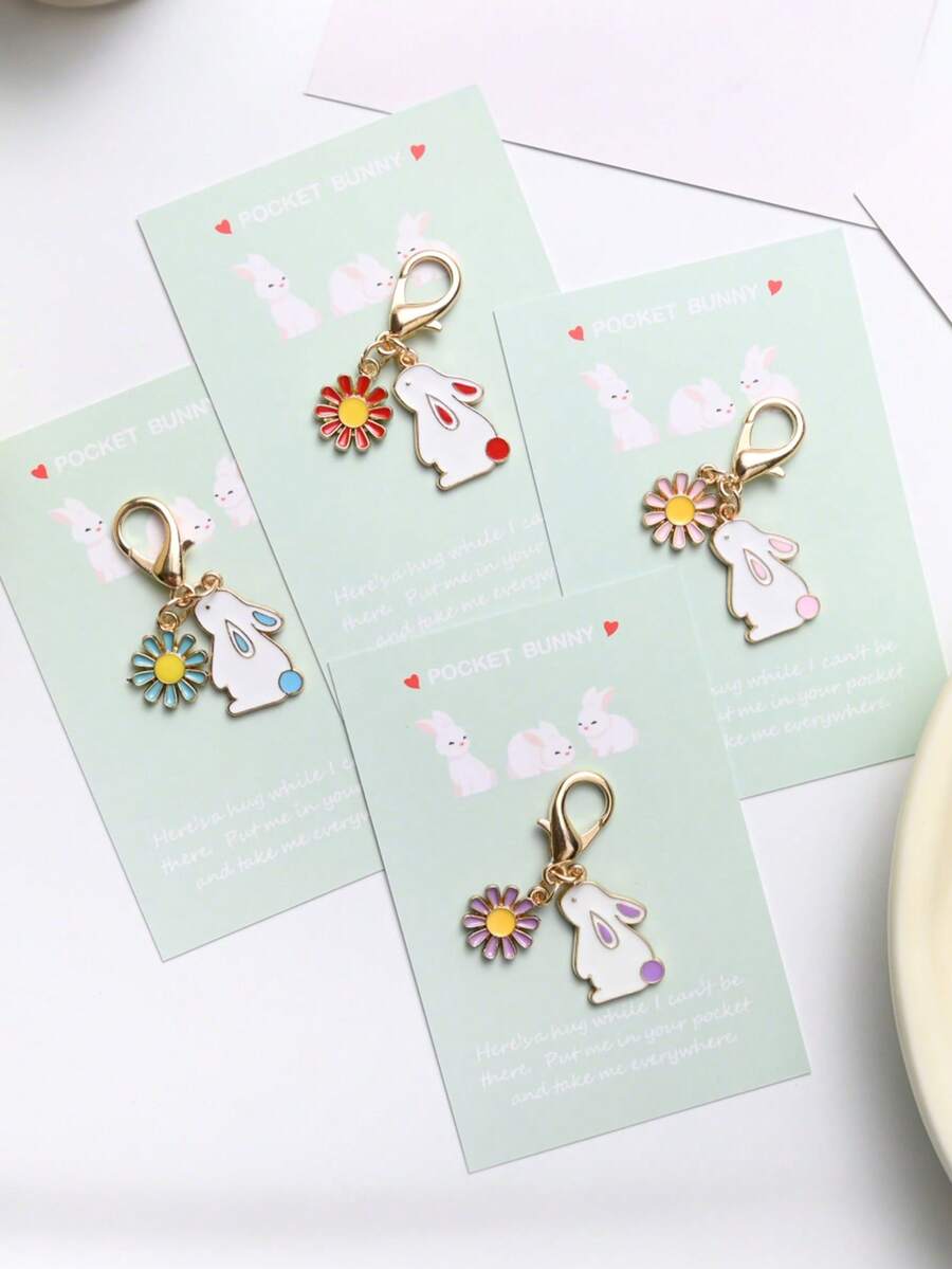1pc Easter Cute Pocket Rabbit Keychain With Gift Card Stylish Bunny Pendant Key Ring Perfect Gift For Rabbit Lovers - Multicolor - View 1