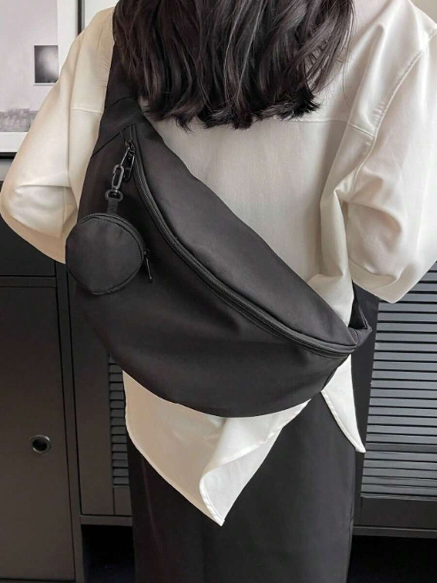 Minimalist Fashion Women's Chest Bag Large Capacity Crossbody Chest Bag With Small Coin Purse - Black - View 1