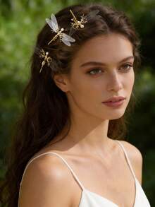 2件套浪漫透明蜻蜓/海星发夹，手工新娘头饰，婚礼首饰发饰 - 彩色 - 查看 2