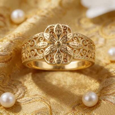 Anillo floral artesanal elegante y lujoso, anillo de cobre clásico y elegante para mujer, opción perfecta para vacaciones, regalo ideal para la esposa