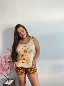 Capybara Baby Doll Pajamas For Girls, Teens, And Girls In Suede - Màu nâu  Mocha - Xem 2