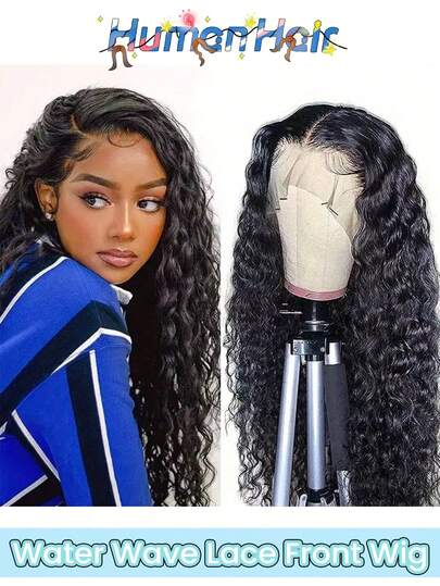 13x4 Middle Part Water Wave Human Hair Lace Front Wig 13x4 Transparent Lace Natural Color Curly Glueless Wig For Women 150% Density Deep Wave Lace Front Wig Preplucked With Baby Hair Natural Hairline Perfect For Daily Wear & Parties