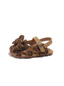 Infant Bow Decor Flat Sandals, Comfortable Toddler Girls' Closed Toe Walking Shoes - Brown - View 6