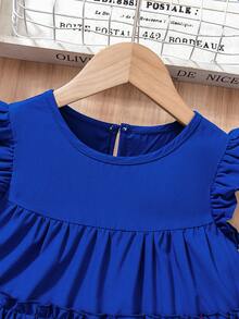 Vestido de niña estilo casual de hadas de color azul marino sólido + sombrero, vestido de vacaciones imprescindible para niñas en verano, diseño de cintura alta versátil y elegante, adecuado para reuniones familiares, fiestas de cumpleaños, vacaciones en la playa, fresco y sencillo, viene con un lindo sombrero a juego para añadir dulzura, fácil de tomar fotos de vacaciones elegantes. Adecuado para niñas de 4 a 7 años, primavera/verano. - Azul - Ver 4