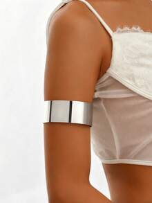 1 件简约时尚光滑优雅独特超大袖口手镯，时尚欧美风格 - 銀色 - 查看 9