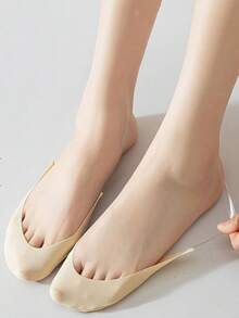 5 Pairs Of High-Quality Solid Color Invisible Breathable Anti Slip High Heels For Women In Summer, Ice Silk Thin Half Palm Suspender Socks - Multicolor - View 9