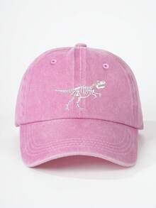 1pc Toddler/Little Boys' Distressed Washed Children's Baseball Cap With Embroidered Dinosaur Design, Bone Shaped Brim, Suitable For All Seasons - Baseball Cap - View 4