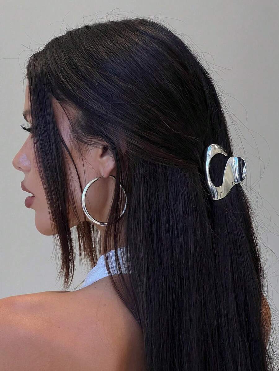 1pc Fashionable Minimalist Everyday Use Delicate Small Metal Silver Hair Claw Clip, Hair Claw Hair Accessory For Women - Multicolor - View 1