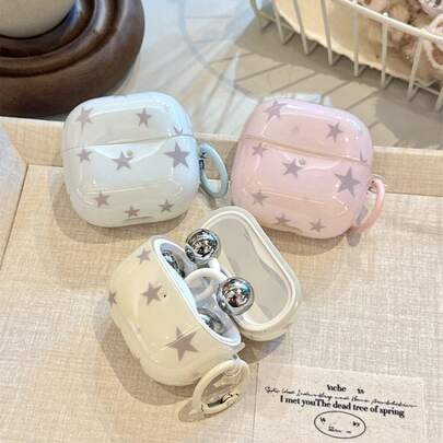 Korean Style Minimalist Tri-Color Star Hanging Ring Earphone Case Compatible With Huawei Freebuds 7i Earphone Case Pink, New Freebuds 2 Earphone Case Blue, Freebuds SE3 Minimalist Earphone Case Yellow, Pro 3 Cute Korean Style Earphone Case