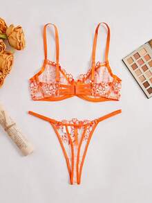 Halloween Style Sexy Transparent Floral Lace Lingerie Set For Women, Exquisitely Designed With Soft And Skin-Friendly Fabric, Available In 8 Vibrant Colors To Choose From. - 橘色 - 查看 3
