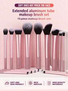 15件套专业化妆刷套装，高品质散粉刷、腮红刷、修容刷、眼影刷、高光刷，打造无瑕底妆的化妆工具 - 粉色 - 查看 1