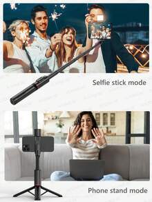 3-In-1 Selfie Stick With Curved Fill Light And Tripod - Portable Design With Wireless Remote, Compatible With All Smartphones (IOS And Android) - Black Selfie Stick Tripod - View 8