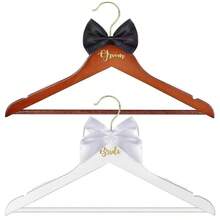 Set Of 2 Black White Bride Groom Pearl Letter Hangers Wedding Wood Hangers For Bridal Dress Bachelorette Party Decor Groom Gift - Black and White - View 7