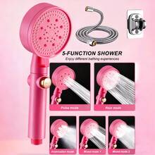 High-Pressure Pink Round Shower Head Set, Pressurized Bathroom Shower Faucet With On/Off Button, Multiple Spray Modes, Multi-Function Rain Shower Head, Bringing A Luxurious Home Bathing Experience, Bathroom Accessories, Bathroom Decoration - Multicolor - View 8