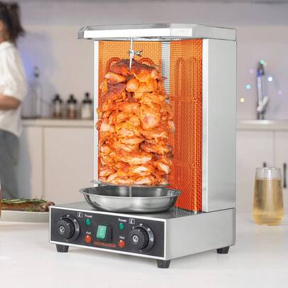 Shawarma Grill Machine, 13lbs Capacity, Chicken Shawarma Cooker Machine With 2 Burners, 122℉-572℉ Electric Vertical Broiler Gyro Rotisserie Oven Doner Kebab Machine For Home/Commercial Use