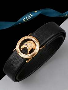 1条男士水钻老鹰扣自动皮带，经典压纹真皮皮带，用途广泛，适合商务、休闲、聚会、送礼等场合，长度120厘米 - 黑色 - 查看 3