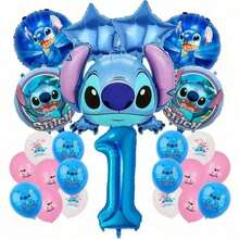 Hasbro Bộ 26 cái/6 cái bóng bay số chủ đề Lilo & Stitch, bao gồm bóng bay số kim loại màu xanh 1-9 và một bóng bay kim loại hình Stitch, hoàn hảo cho tiệc sinh nhật và các buổi tụ tập theo chủ đề - Nhiều màu - Xem 2