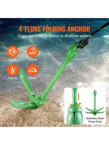 Kayak Anchor Kit, 3.5 Lb Paddle Board Anchor Kit With 26.2 Ft/8 M Rope And Buoy, Folding Small Boat Anchor With Storage Bag And Snap Hook, Kayak Accessories For Kayaks, Small Boats, Canoes - Green - View 3